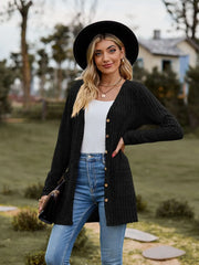 Women’s V-Neck Ribbed Button Cardigan Jacket