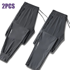 Men’s Ice Silk Quick-Dry Pants – Lightweight Elastic Summer Casual Trousers