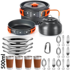 Outdoor Camping Cookware Set – Lightweight Aluminum Picnic Kit with Mesh Bag
