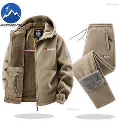 Maxbarley Men’s Winter Fleece Sportswear Set – Warm Retro Jacket & Pants Tracksuit