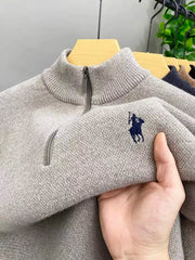 High-Quality Me Half-Zip Sweater – Designer Knit Pullover with Plush Warm Lining & Embroidered Horse Logo