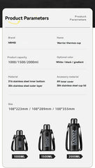 2L Thermos Bottle Insulated Water Bottle Vacuum Flasks Stainless Steel Thermal Bottle Cold coffee hot Tea Cup drinkware Gym mug