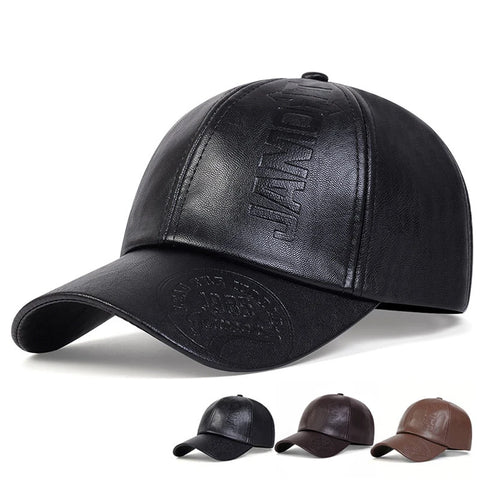Men’s Vintage Leather Baseball Cap – Retro Cowhide Military Hat