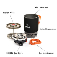 Widesea Camping Cooking System – Portable Gas Stove & Heat Exchanger Cookware Set