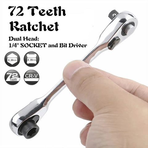 Mini Double-Ended Ratchet Wrench – 1/4" 72-Tooth Quick Socket Tool