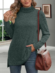 Women’s Thick Striped Turtleneck Sweater – Warm Loose Knit Autumn Pullover