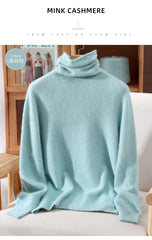 Women’s Mink Cashmere Pullover Sweater – High Collar