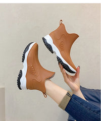Women’s Waterproof Slip-On Ankle Rain Boots – PVC Anti-Slip Platform Shoes