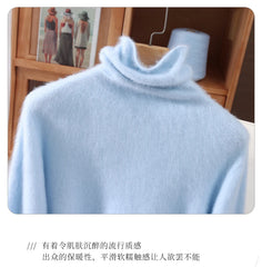 Women’s Mink Cashmere Pullover Sweater – High Collar