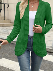 Women’s Solid Color Pit Stripe Cardigan – Soft Brushed Casual Jacket