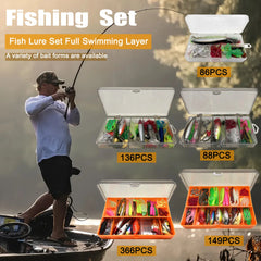 Multi-Lure Fishing Kit with Tackle Box – 86 to 366pcs