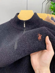 High-Quality Me Half-Zip Sweater – Designer Knit Pullover with Plush Warm Lining & Embroidered Horse Logo
