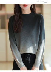 Women’s Gradient Wool Mock Collar Sweater – Thick & Warm