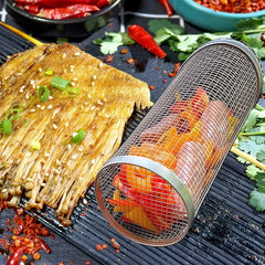 Outdoor Rolling Grill Basket – Round BBQ Cage for Camping & Picnic Cooking