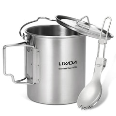 LIXADA 750ml Stainless Steel Camping Mug with Lid & Foldable Handle