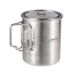 LIXADA 750ml Stainless Steel Camping Mug with Lid & Foldable Handle
