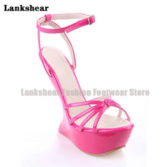 Women's Candy Color Open Toe High Heel Sandals with Ankle Strap