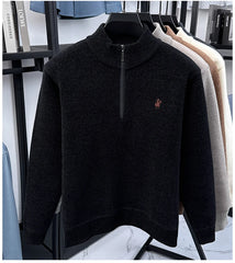 High-Quality Me Half-Zip Sweater – Designer Knit Pullover with Plush Warm Lining & Embroidered Horse Logo