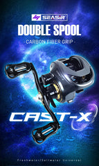 SEASIR Cast-X 7.3:1 Baitcasting Reel – Aluminum Double Spool, Carbon Grip, BFS Micro Fishing Reel