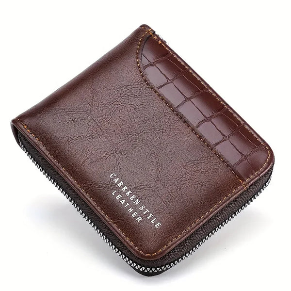 Luxury Men’s Leather RFID Wallet with Zipper & Coin Pocket