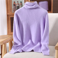 Women’s Mink Cashmere Pullover Sweater – High Collar