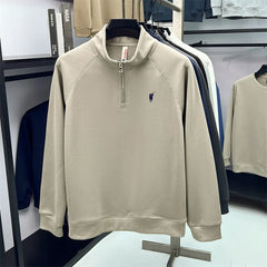 Men’s Half-Zip Polo Hoodie – Embroidered Pony Logo Long Sleeve Casual Top
