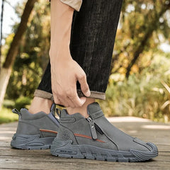 Men’s Casual Labor & Outdoor Climbing Shoes – Zipper, Non-Slip, Wear-Resistant Sneakers