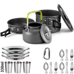 Outdoor Camping Cookware Set – Lightweight Aluminum Picnic Kit with Mesh Bag