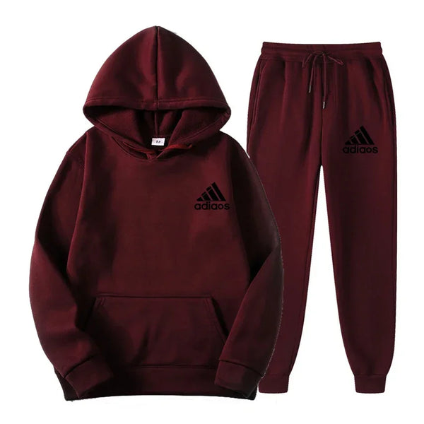 2025 Winter Fleece Hoodie Set – Men’s Red Hoodie & Black Jogger Tracksuit