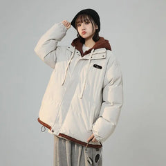 Korean Y2K Letter Patch Padded Jacket – Vintage Harajuku Loose Winter Coat