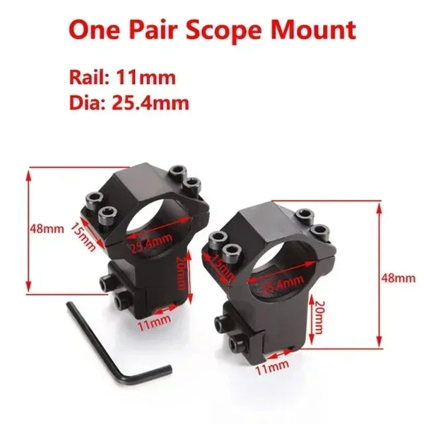2PCS Scope Mount Rings — 25.4/30mm for 11mm & 20mm Dovetail/Picatinny + Flashlight Mount