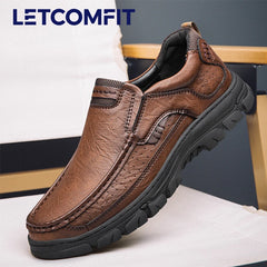 LETCOMFIT Men’s Slip-On Leather Loafers – Anti-Skid All-Season Shoes
