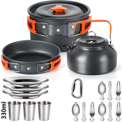 Outdoor Camping Cookware Set – Lightweight Aluminum Picnic Kit with Mesh Bag
