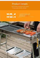 Large Outdoor Stainless Steel Charcoal Grill – Portable Folding BBQ Cooker with Handle, No Installation Needed