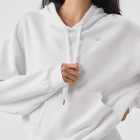 AL Autumn 2025 Loose Fit Hoodie – Solid Color Velvet-Lined Casual Unisex