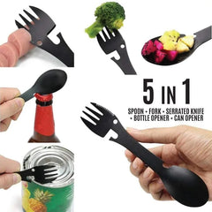 5-in-1 Tactical Spork – Stainless Steel Multi-Tool Camping Utensil