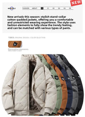 Men’s Stand Collar Windproof Cotton Jacket – Light Business Casual Autumn/Winter Coat