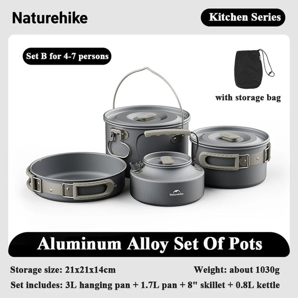 Naturehike Camping Cookware Set – Aluminum Alloy Pot Set for 4–7 People