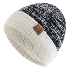 Unisex Two-Tone Fur-Lined Winter Beanie – Warm Knitted Fashion Hat