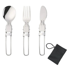 Camping Flatware Set – Stainless Steel Foldable Spoon Fork Knife with Nylon Storage Bag