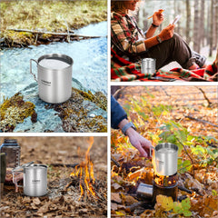 LIXADA 750ml Stainless Steel Camping Mug with Lid & Foldable Handle