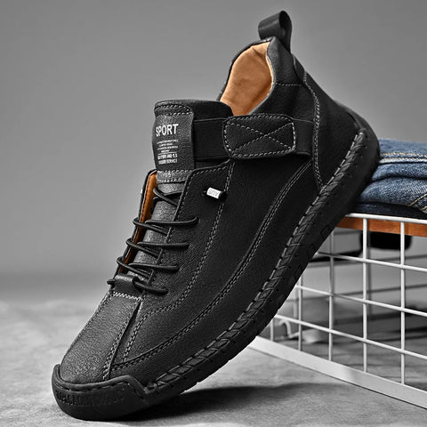 Handmade Men’s Leather Loafers – Breathable Slip-On Casual Moccasins (Plus Size)
