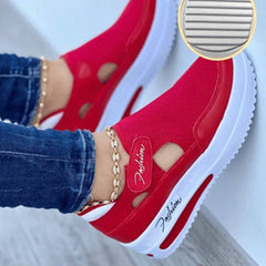 Red Women’s Platform Canvas Sneakers – Casual Sport Tennis Shoes