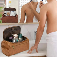 Leather Travel Toiletry Bag – Hanging Dopp Kit for Men & Women