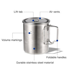 LIXADA 750ml Stainless Steel Camping Mug with Lid & Foldable Handle