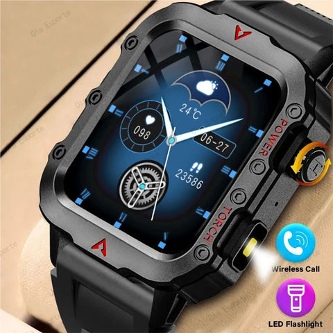 2025 Military Smartwatch 1.73″ – Outdoor Sports Watch with Flashlight