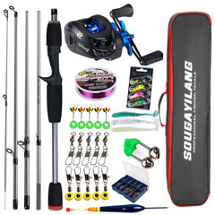 Sougayilang Baitcasting Fishing Rod & Reel Combo Kit – 5-Section Rod with Aluminum Spool Reel for Freshwater Bass Fishing
