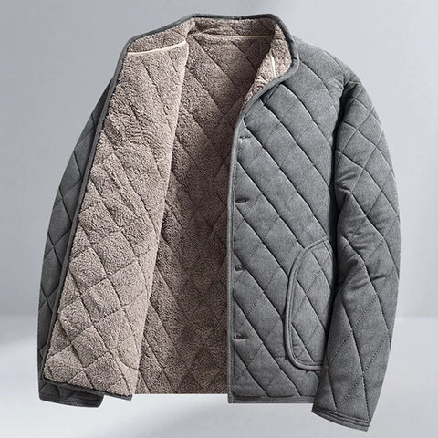 Men’s Winter Windproof Padded Jacket – Thick Fleece-Lined Diamond Quilted Coat