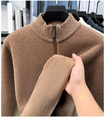 High-Quality Me Half-Zip Sweater – Designer Knit Pullover with Plush Warm Lining & Embroidered Horse Logo