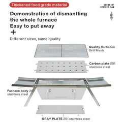 Stainless Steel Folding Charcoal BBQ Grill – Portable Outdoor Barbecue Stove & Skewer Rack